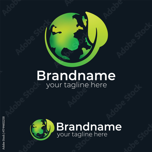 Vibrant Green Earth Globe and Leaf Logo Design Concept for Eco-Friendly, Environmental, or Sustainable Brand Identity Solutions