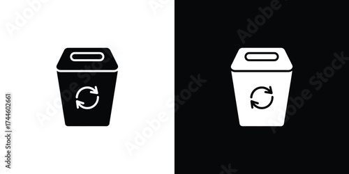 Icon of Recycle Bin with Arrows Symbol in Black and White Environment Concept