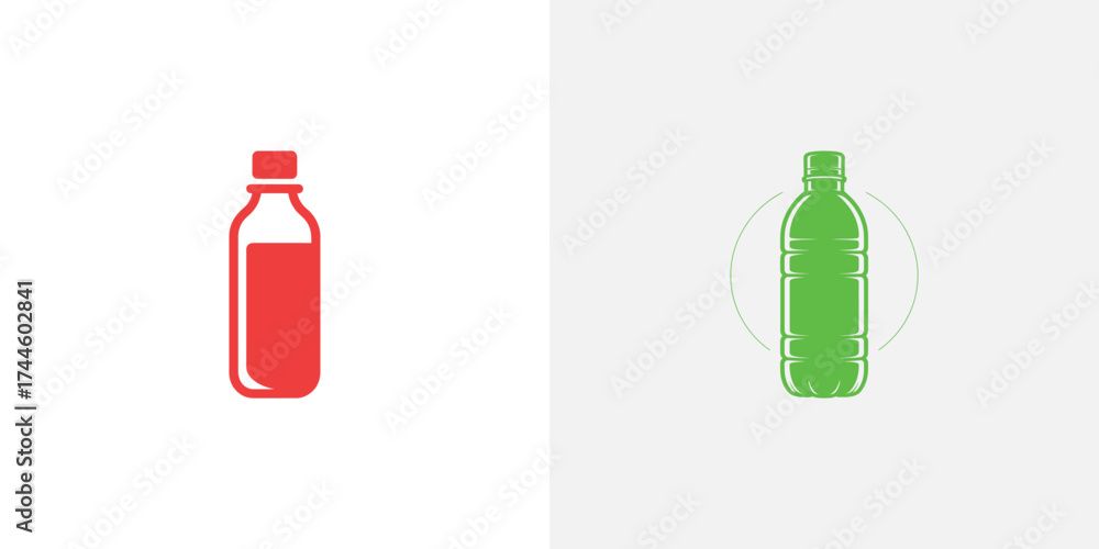 Fototapeta premium Isolated Red And Green Plastic Bottle Icons With Transparent Background