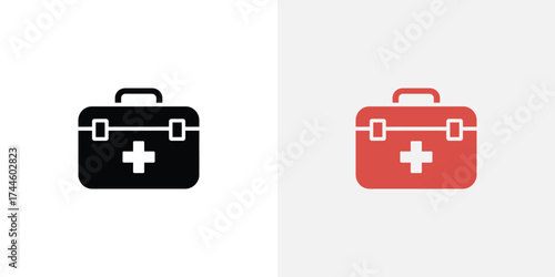 Isolated First Aid Kit Icon, Black and Red Emergency Case, Simple Design Elements