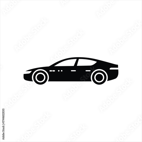 Isolated Black Sports Car Side View With Transparent Background Design Element