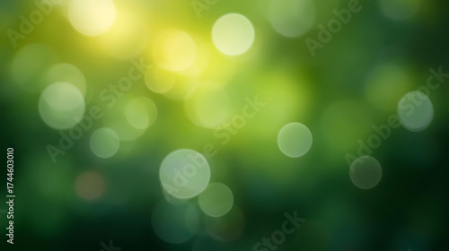 Soft green bokeh lights with golden sunlight overlay