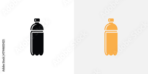 Plastic Bottle Icon, Beverage Flat Design, Black and Yellow Color Bottle, Line Art
