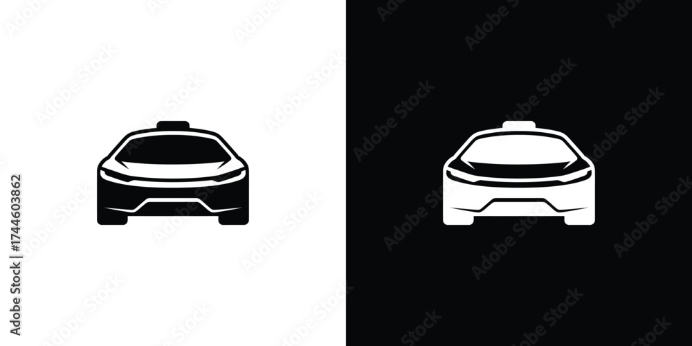 Fototapeta premium Taxi Car Icon, Contrasting Black and White, Vehicle Front View, Isolated Element