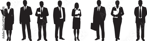 Black silhouettes of business people in suits standing in a line women