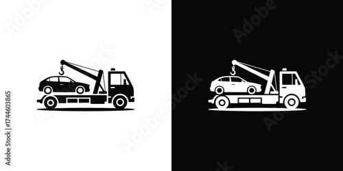 Tow Truck Silhouette Hauling Car, Emergency Vehicle Assistance on a Transparent Backdrop