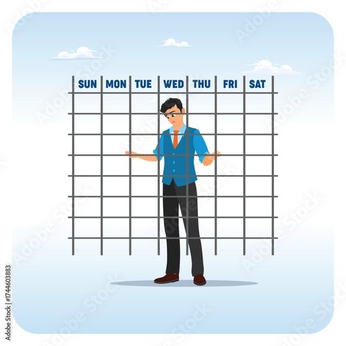 Working routine in office concept. Businessman inside office Monday to Friday prison calendar.