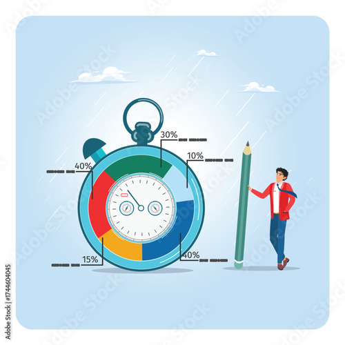 Time tracking system concept, business man stand with stop watch timer.