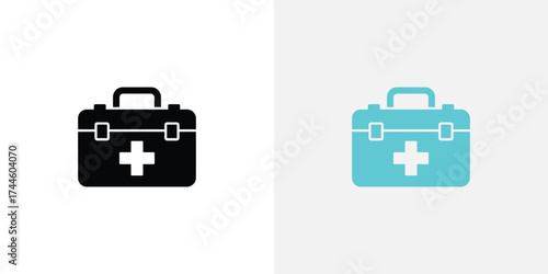 Two First Aid Kit Icons, Medical Care Suitcase With Cross Sign