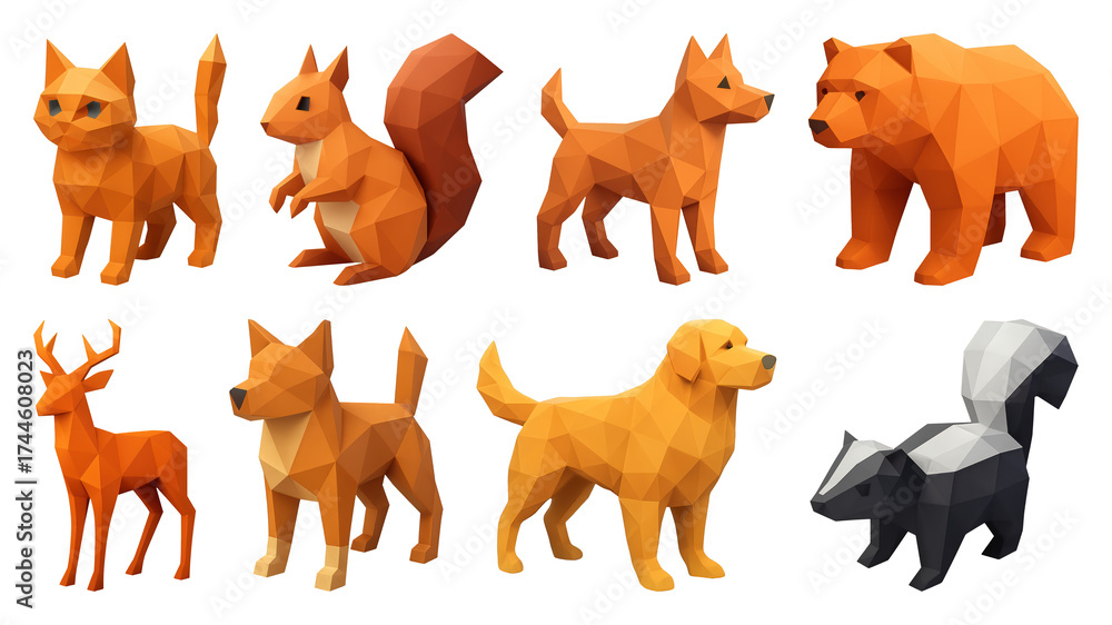 Fototapeta premium PNG Low-poly woodland animal collection, element set on transparent background