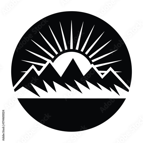 sunrise over mountains vector icon