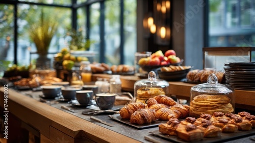 Hotel Breakfast Buffet: Croissants, Pastries, and Coffee