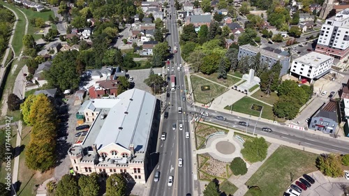 Aerial View of Brantford Ontario – Grand River, Downtown, Bridges, and Brant Conservation Area