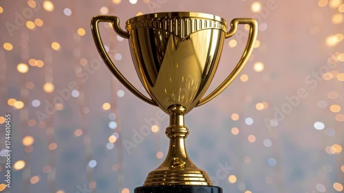 Golden trophy cup gold award celebration victory achievement shiny metallic sparkling festive background recognition honor success