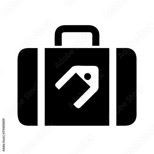 Black and white suitcase icon for travel concept