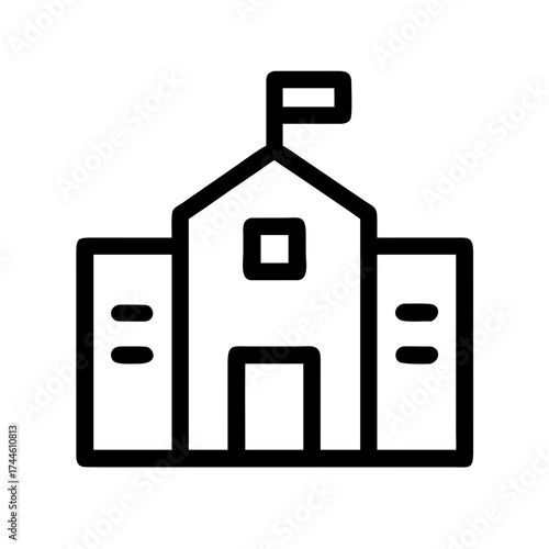 Black and white icon of a school building with details