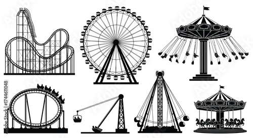 A collection of classic amusement park rides and attractions.