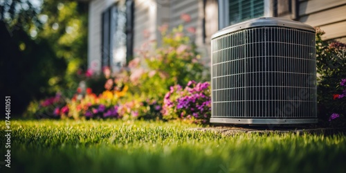 Air Conditioner Unit in a Lush Garden