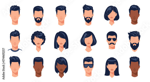 A collection of diverse human avatars representing different genders ethnicities and hairstyles.
