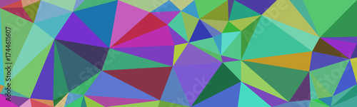 Colorful geometric background with vibrant polygon shapes in blue, green, purple, and red tones.