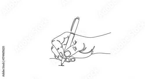 A detailed illustration of a human hand expertly holding a writing instrument to create precise strokes on a surface.