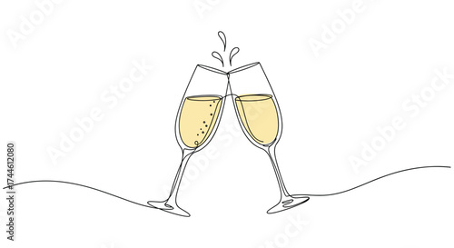 Two glasses of champagne clinking together to celebrate a special occasion or achievement.