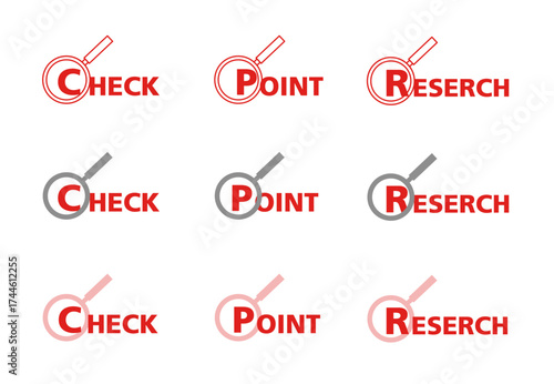 Red_Magnifying Glass Icon Set with Text (Check, Point, Research)虫眼鏡アイコンセット (チェック、ポイント、リサーチ)_赤