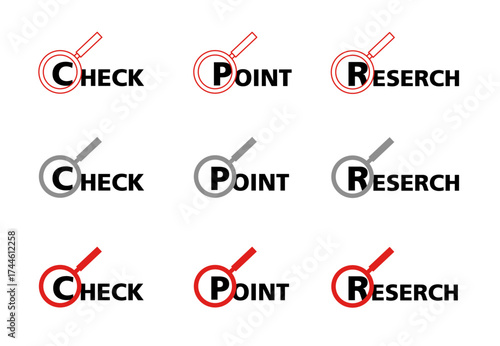 Black_Magnifying Glass Icon Set with Text (Check, Point, Research)虫眼鏡アイコンセット (チェック、ポイント、リサーチ)_黒