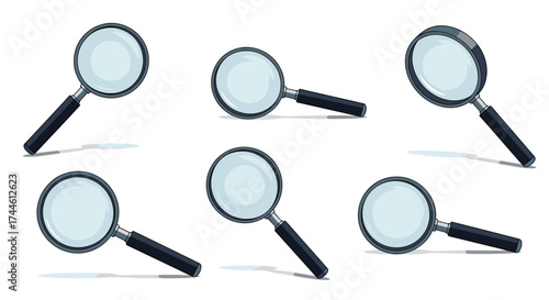 Exploring the world of detailed observation with multiple magnifying glasses to find small clues and uncover hidden information.