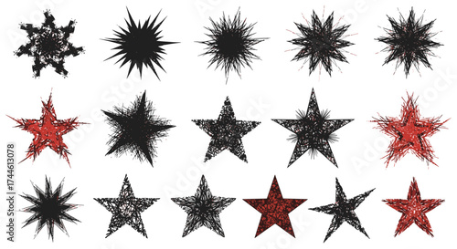 Abstract gritty starburst and star shapes.