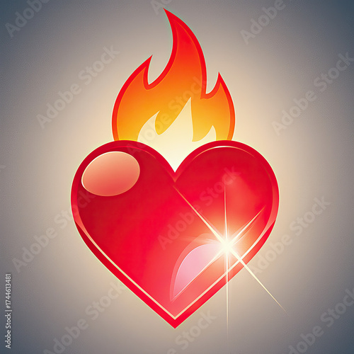 Burning Heart Icon with Flames and Sparkle