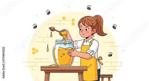 Enthusiastic Beekeeper Crafting Honey, Showcasing Harvest and Delicate Bee Interactions