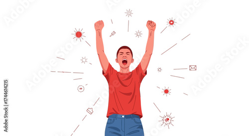 Enthusiastic Celebration Of Success Or Achievement Vector Illustration On White Backdrop