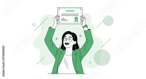 Enthusiastic Woman Holding Up a Diploma in Celebration of Her Achievements Successfully