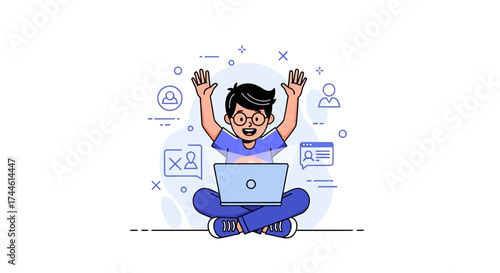 Enthusiastic Young Person Expresses Joy While Engaged in Digital Collaboration