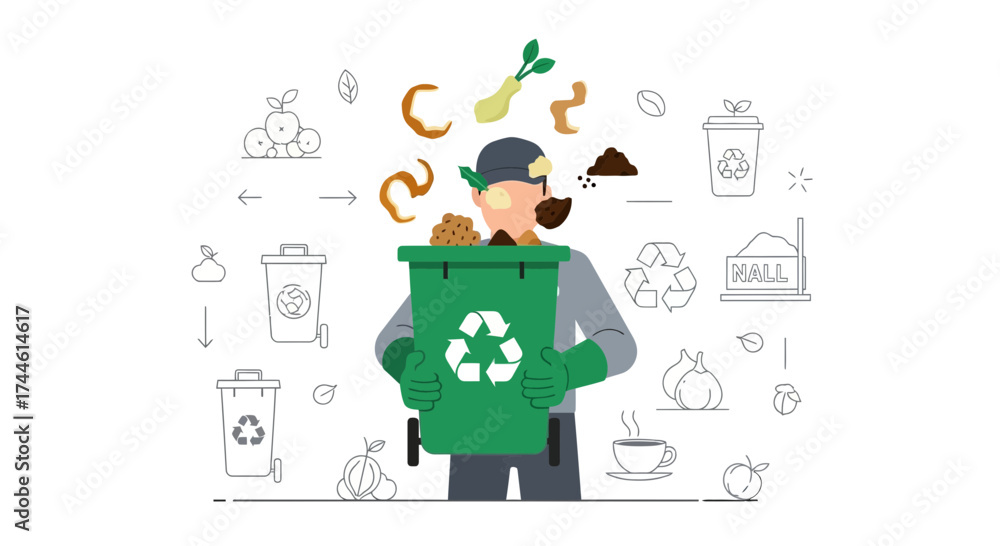 Fototapeta premium Environmentally Conscious Individual Recycling Food Waste, Promoting Sustainable Practices