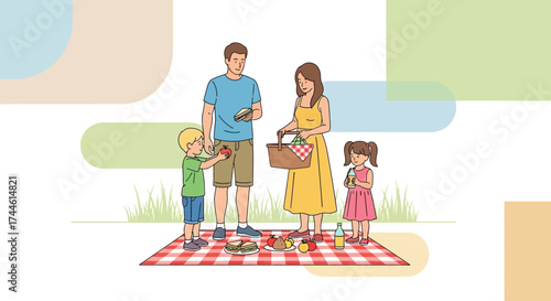 Family enjoying a picnic in the park,  sharing food and spending quality time together