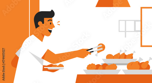 Excited Person Serves Freshly Cooked Fried Chicken Portraying Culinary Enthusiasm