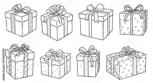 A collection of beautifully wrapped gift boxes tied with bows perfect for any occasion.
