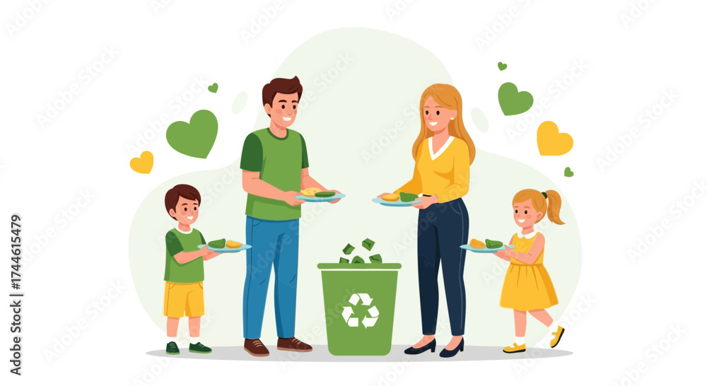 Fototapeta premium Family Focused On Healthy Eating and Recycling for a Sustainable Future Together