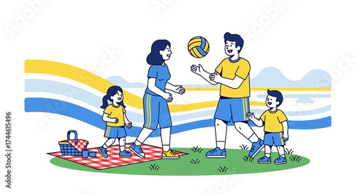 Family Fun: An Engaging Illustration of Outdoor Recreation and Playtime Activities