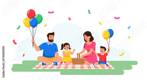 Family picnic scene illustration showing a happy family having a good time together