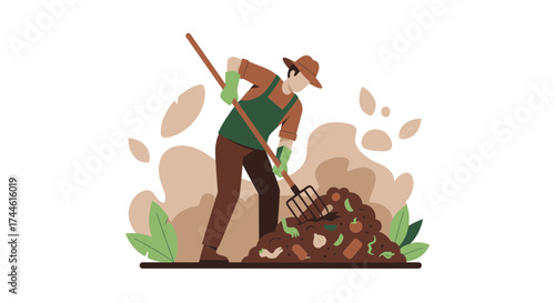Farm Hands At Compost Heap: A Visual Depiction Of Waste Recycling And Gardening