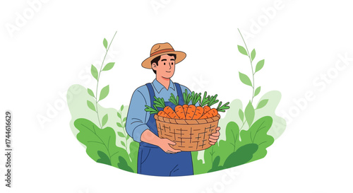Farmer Joyfully Harvesting Fresh Carrots From His Garden, Proud Of His Hard Work