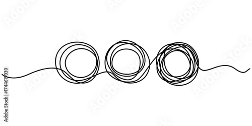 Mindfulness Idea Concept Doodle. Chaotically tangled line and untied knot in form of circle continuous one line drawing, Psychotherapy concept of solving problems is easy. Editable stroke