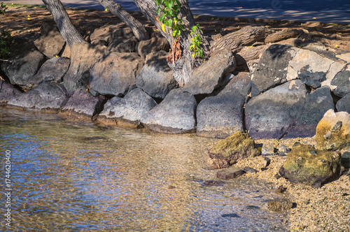 Background of Rocks and Sand at Honolulu Lagoon.