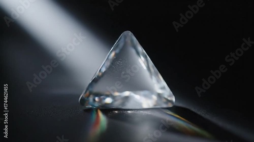 Triangular diamond reflecting light on a dark surface