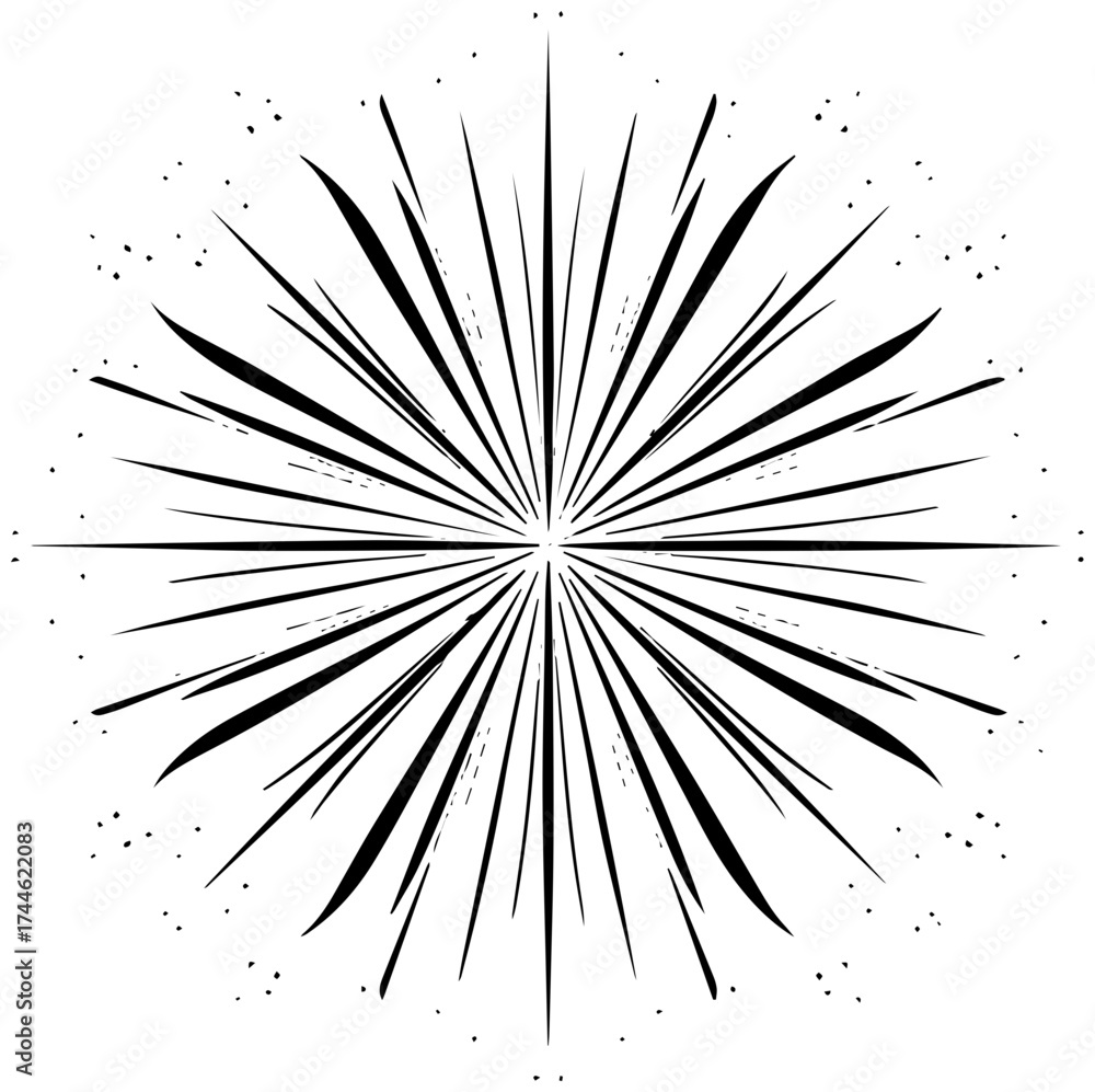 Fototapeta premium Dynamic starburst explosion radiates energy in elegant black and white design element