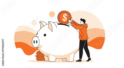Financial Growth Concept Involving Person Depositing Currency in Piggy Bank for Savings Goals