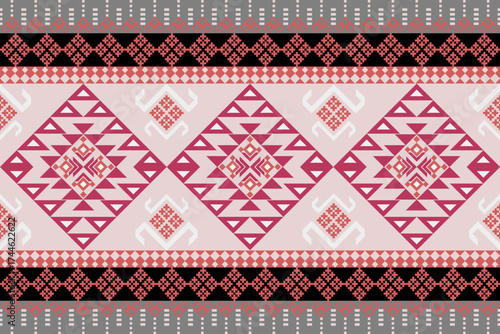 Geometric Ethnic pattern, Native American tribal fabric, tile, carpet, vector, illustration design, on a red-orange  background 